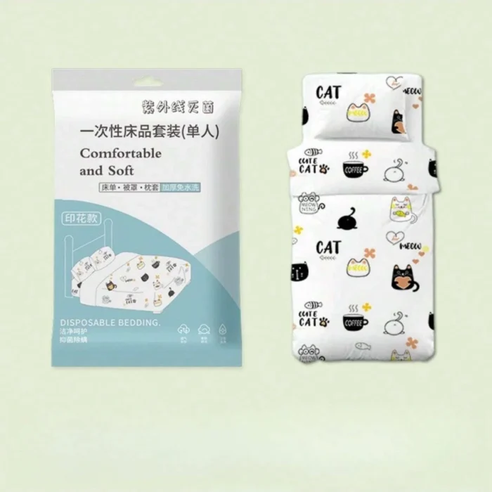 4 Pcs Disposable Bed Sheets King Size, Disposable Fitted Sheets Travel Bedding Cover for Hotel, Disposable Travel Sheet - 图片 5
