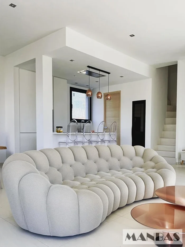 MANBAS Cloud Curved Sofa Stylish Fabric Designer Couch Fluffy Cloth Sofa Sets Modular Football Sofa for Living Room Furniture - 图片 5