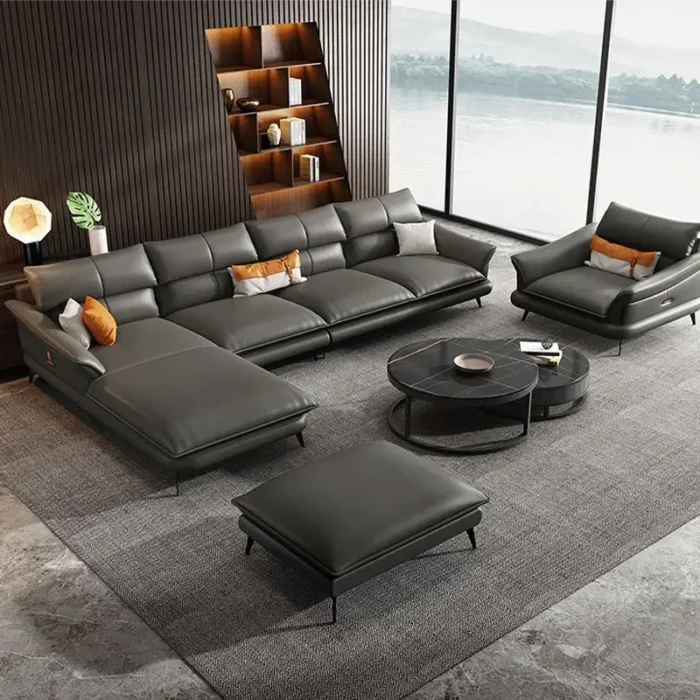 Modern leather sofa corner simple living room Italian luxury leather blue sofa l shaped sectional couch - 图片 6