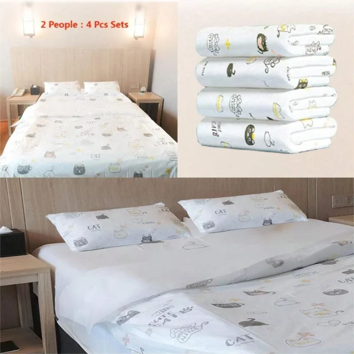 4 Pcs Disposable Bed Sheets King Size, Disposable Fitted Sheets Travel Bedding Cover for Hotel, Disposable Travel Sheet - 图片 6