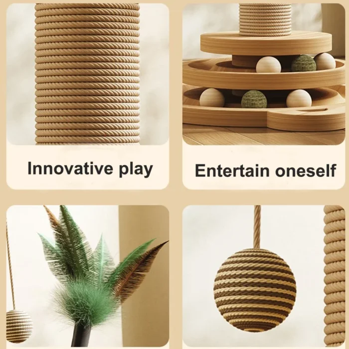 Cat Tower Durable Sisal Scratching Board Tree Pet Cat Toy Solid Wood Cat Turntable Cat Scratching Posts - 图片 2