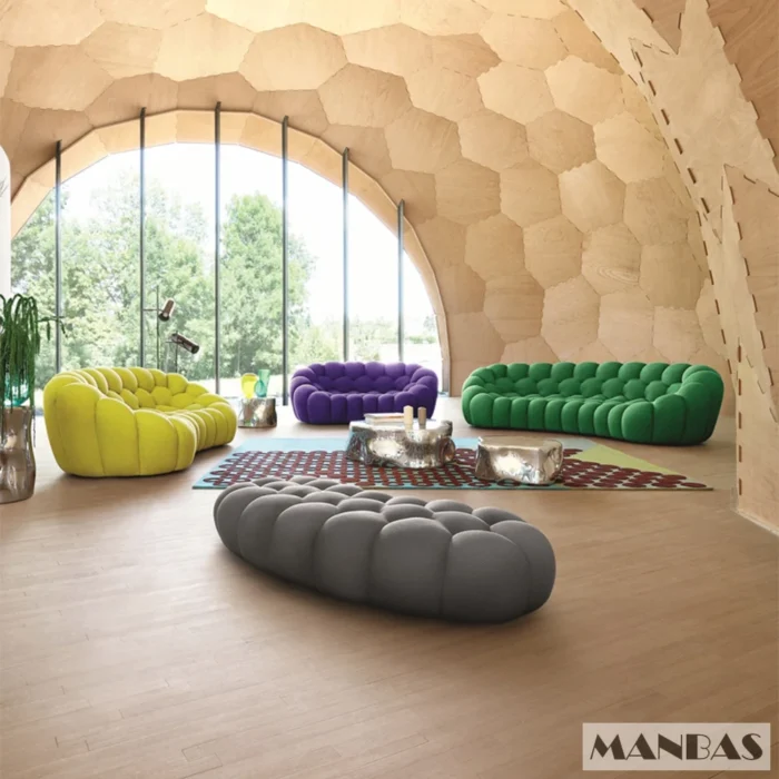 MANBAS Cloud Curved Sofa Stylish Fabric Designer Couch Fluffy Cloth Sofa Sets Modular Football Sofa for Living Room Furniture - 图片 6