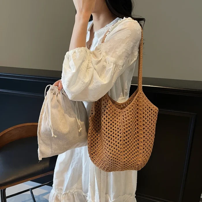 2025 Latest Summer Beach Straw Woven Tote Bag For Women 2-IN-1 Hollow-out Lightweight Large Capacity Shopper Shoulder Bag Female - 图片 4