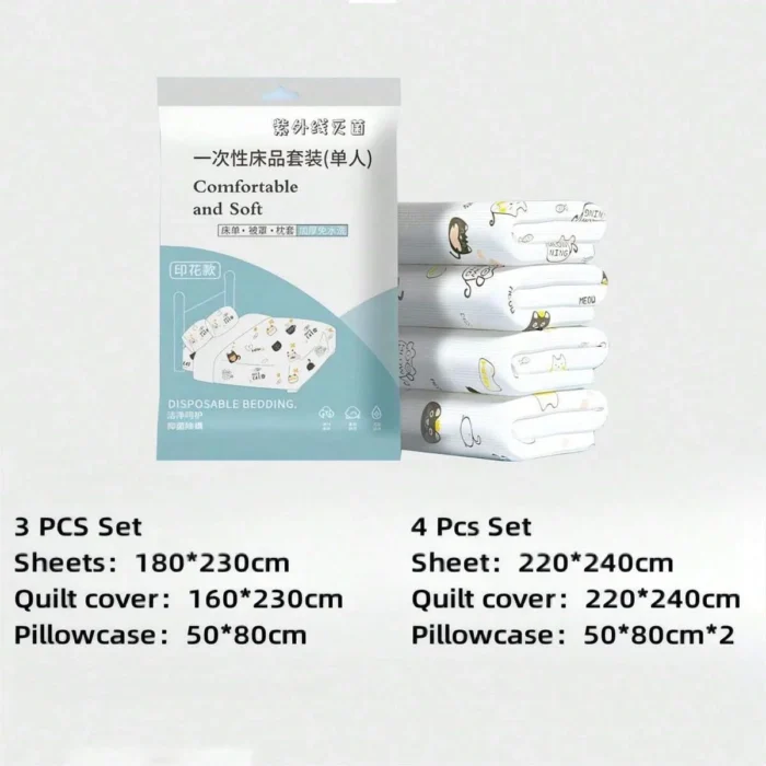 4 Pcs Disposable Bed Sheets King Size, Disposable Fitted Sheets Travel Bedding Cover for Hotel, Disposable Travel Sheet - 图片 3