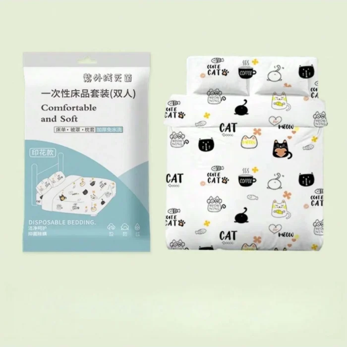4 Pcs Disposable Bed Sheets King Size, Disposable Fitted Sheets Travel Bedding Cover for Hotel, Disposable Travel Sheet - 图片 2