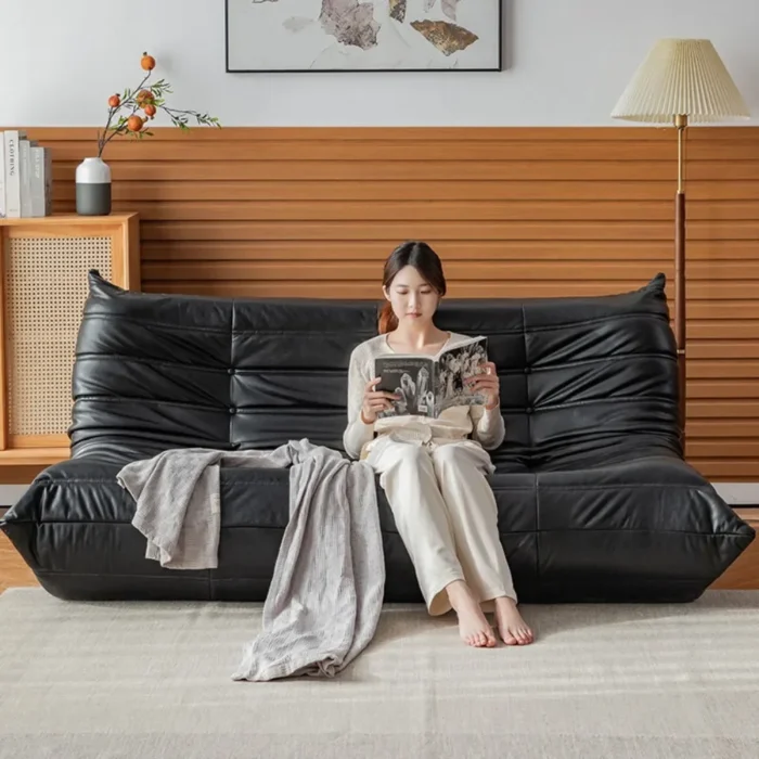 3-seater sofa Light luxury leather sofa small apartment living room lying in Nordic online celebrity ins blogger lazy tatami - 图片 6