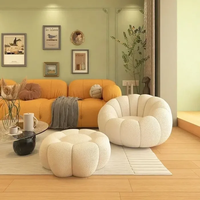 Lazy Sofa Pumpkin Nordic Style Single Sofa Chair Not Rotate Soft and Comfortable Small Living Room Balcony Bedroom Sofa Chair - 图片 2