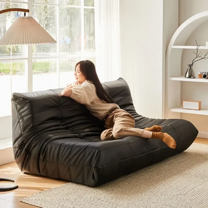 3-seater sofa Light luxury leather sofa small apartment living room lying in Nordic online celebrity ins blogger lazy tatami - 图片 5