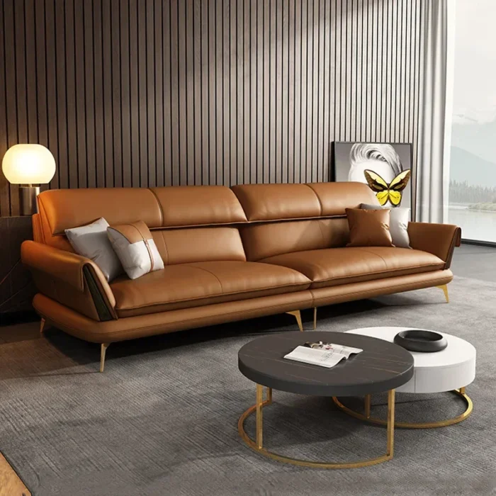 Modern leather sofa corner simple living room Italian luxury leather blue sofa l shaped sectional couch - 图片 5