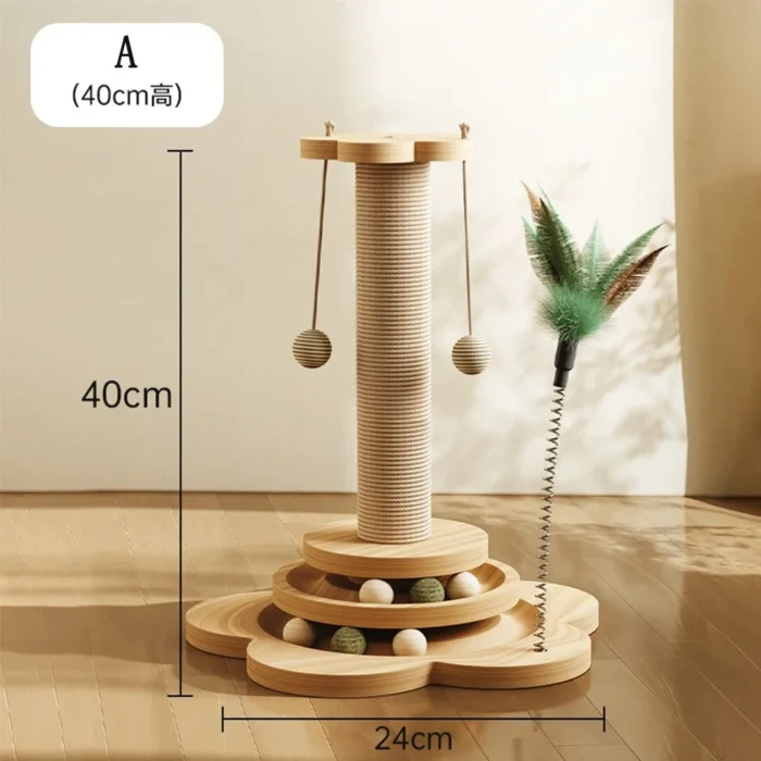 Cat Tower Durable Sisal Scratching Board Tree Pet Cat Toy Solid Wood Cat Turntable Cat Scratching Posts - 图片 4