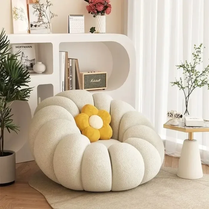 Lazy Sofa Pumpkin Nordic Style Single Sofa Chair Not Rotate Soft and Comfortable Small Living Room Balcony Bedroom Sofa Chair - 图片 3
