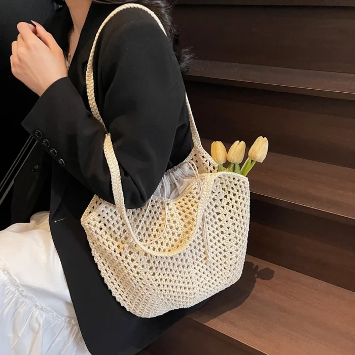 2025 Latest Summer Beach Straw Woven Tote Bag For Women 2-IN-1 Hollow-out Lightweight Large Capacity Shopper Shoulder Bag Female - 图片 6