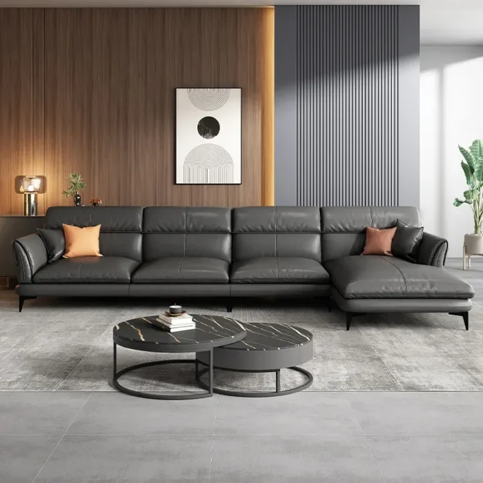 Modern leather sofa corner simple living room Italian luxury leather blue sofa l shaped sectional couch - 图片 4