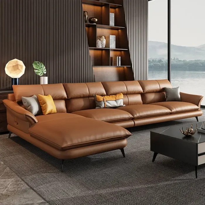 Modern leather sofa corner simple living room Italian luxury leather blue sofa l shaped sectional couch - 图片 2