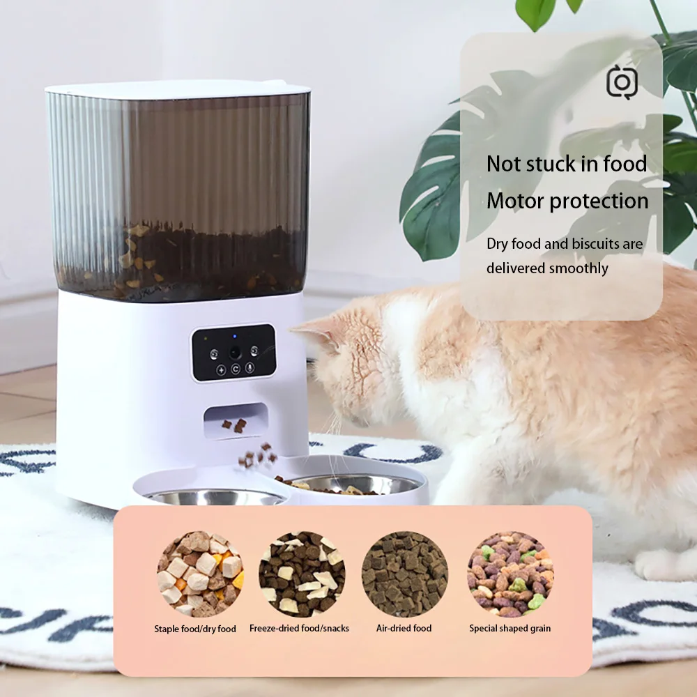 5L Double Bowls Smart Automatic Cat Feeder With Camera Cat Dry Food Video Dispenser Pet Smart Voice Recorder Auto Feeder For Dog - 图片 2