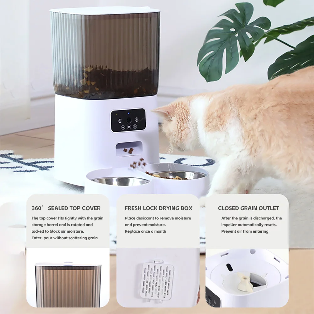 5L Double Bowls Smart Automatic Cat Feeder With Camera Cat Dry Food Video Dispenser Pet Smart Voice Recorder Auto Feeder For Dog - 图片 3