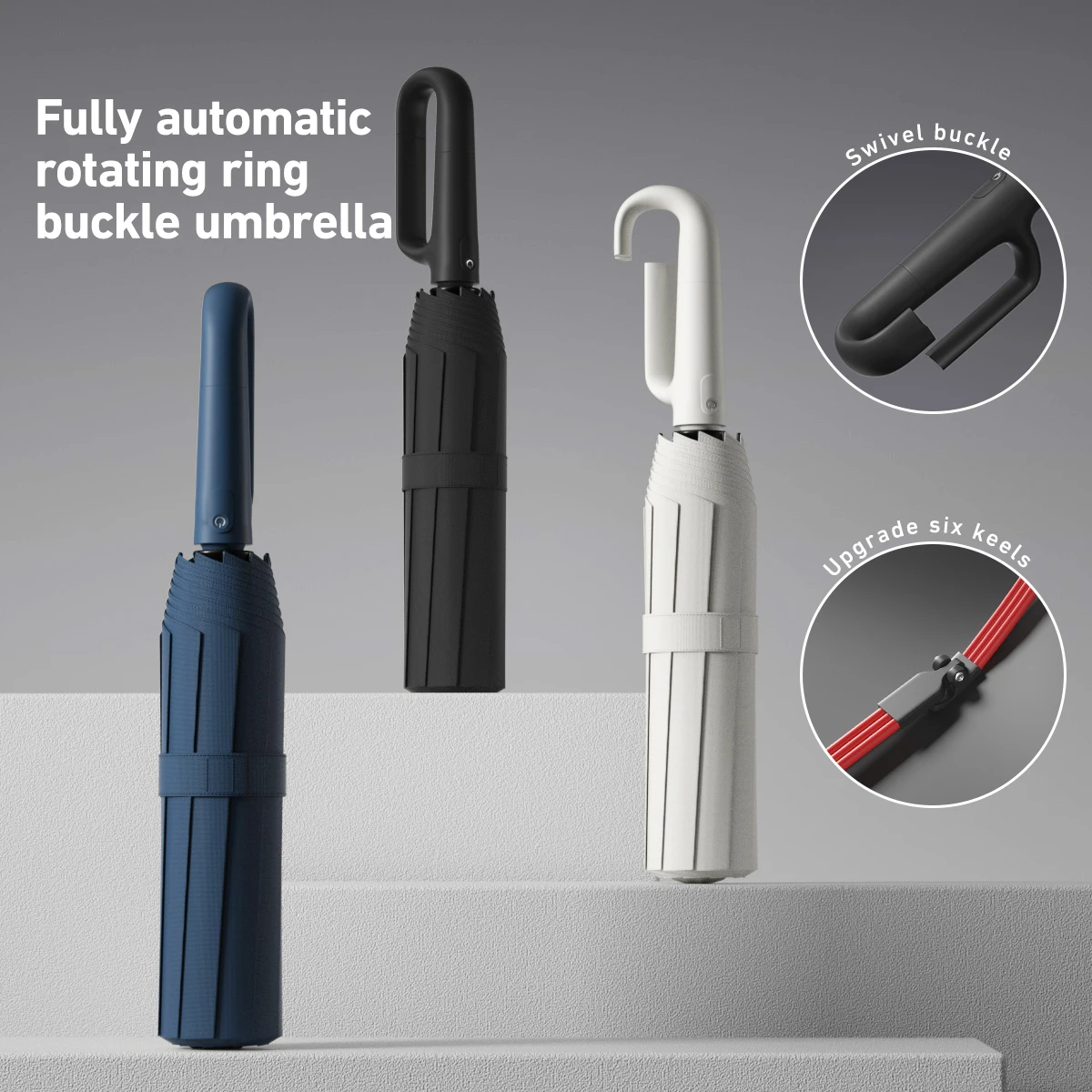 1 Handle Fully Automatic Folding Umbrella with Buckle, Easy to Carry Larger, Thicker and Sturdy. Suitable for Men and Women, Portable and Windproof, Double-Layer Windproof, Various Umbrella Bones, Snap or Rotating Handles, Various Colors to Choose from - 图片 2