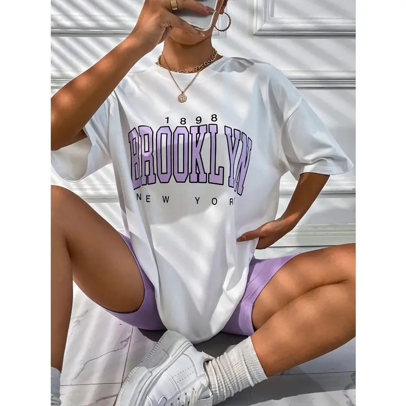 Fashion Vintage Womens T-Shirts 1898 Brooklyn New York Short Sleeve Tops Casual Street Clothing Woman Tops Summer Tees - 图片 3