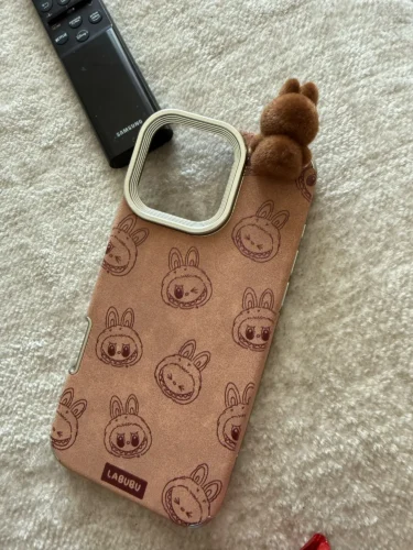 Silicone Suede Labubu Phone Case For Iphone 11 12 13 14 15 16pro Max Plus 16pro 15pro Diy Soft Brown Cover Coque Fall Prevention photo review